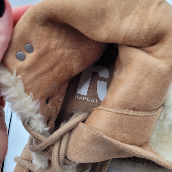 Y2K Report Icon Womens Lace-UpTan Suede Boots Faux Fur Size 8 - Picture 12 of 15